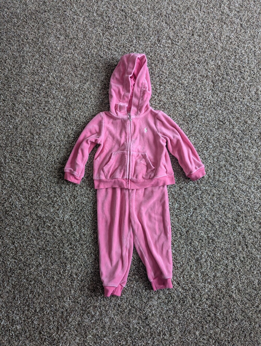 Vintage Ralph Lauren Baby Girls Velour Tracksuit Size 12 Months Pink